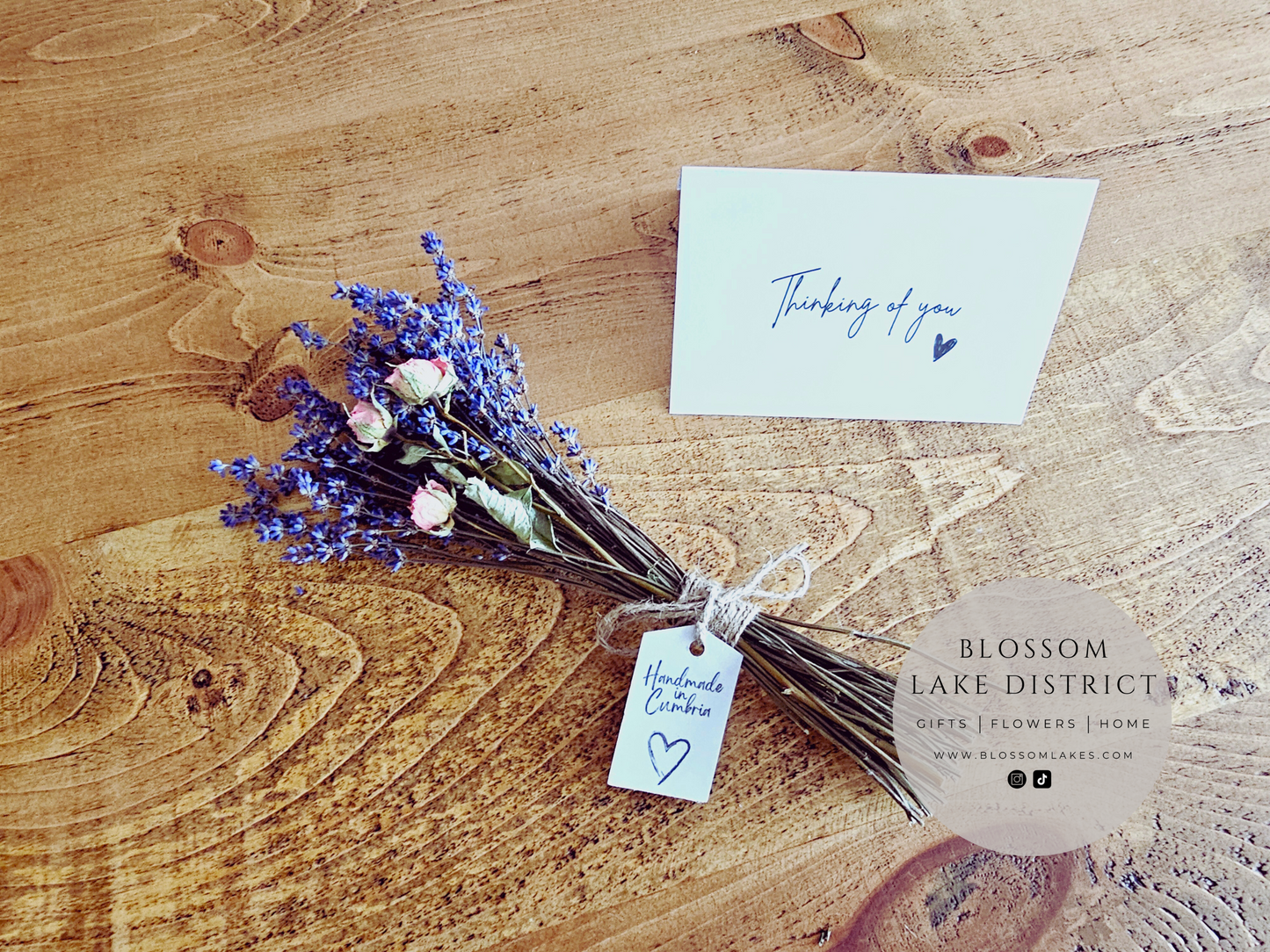 Dried Lavender & Rose Bouquet & Personalised Card  Letterbox Gift