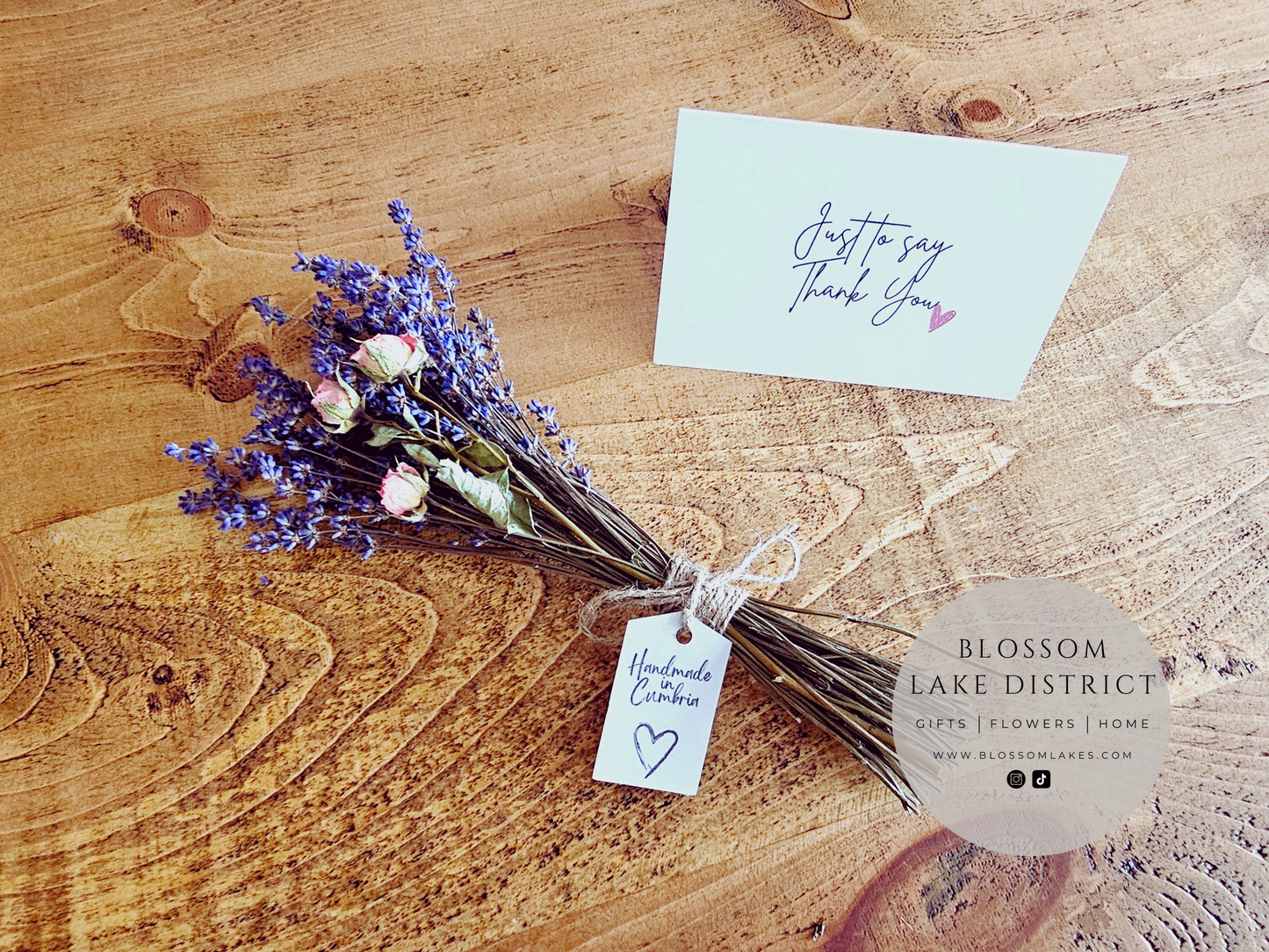 Dried Lavender & Rose Bouquet & Personalised Card  Letterbox Gift